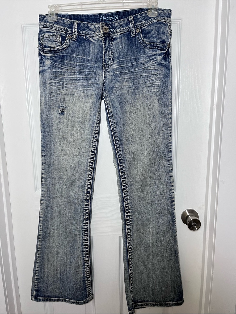 Amethyst Low Rise  Distressed Jeans Women's Faded Light Blue Flare Jeans